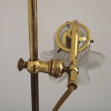 French antique brass goose neck table lamp with white opaque glass shade 5468.