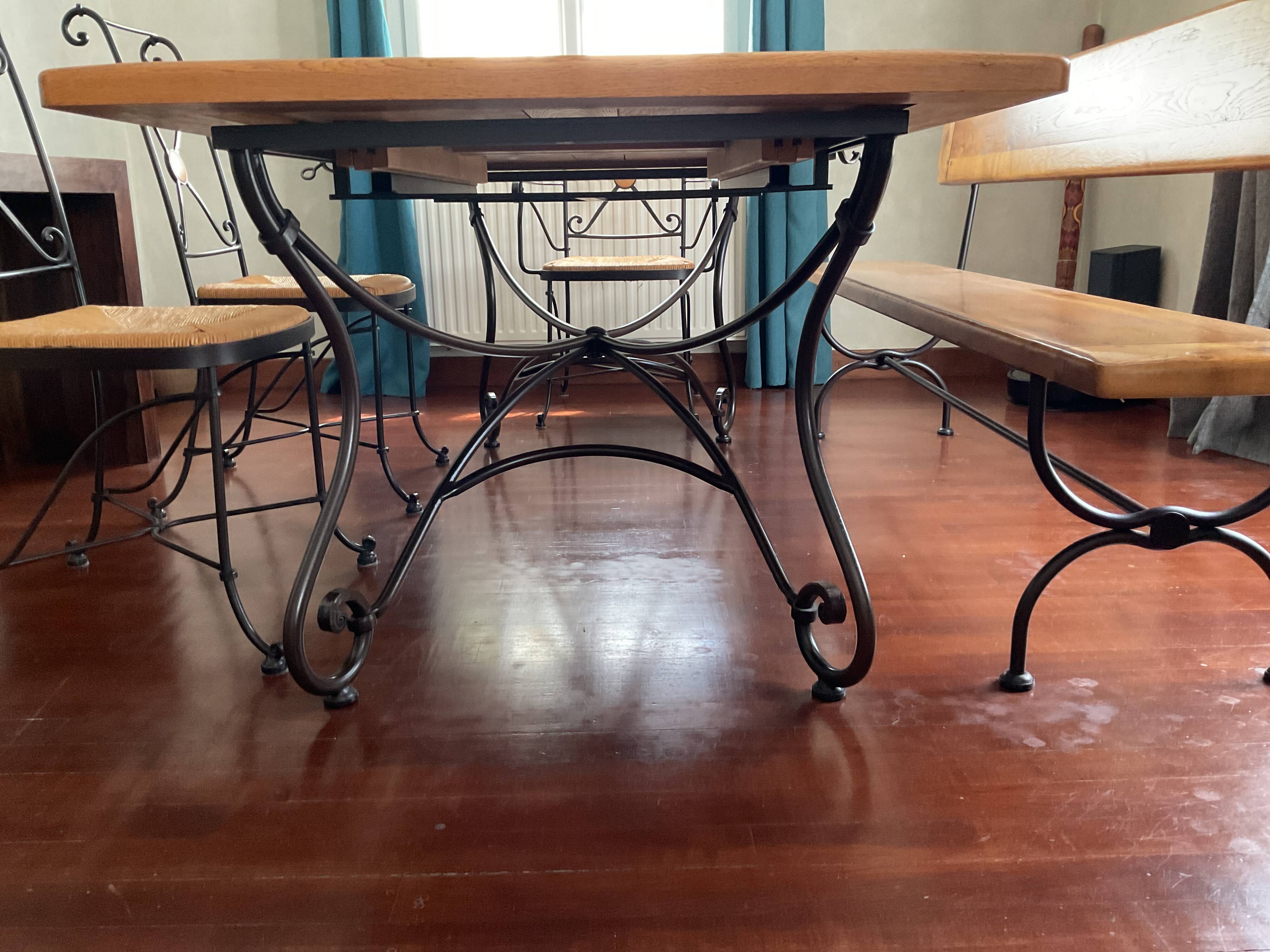 Dining set (two chairs, one armchair, one bench, and one table)