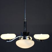 1930s Czech Art Deco chrome chandelier with cream opaline glass shades