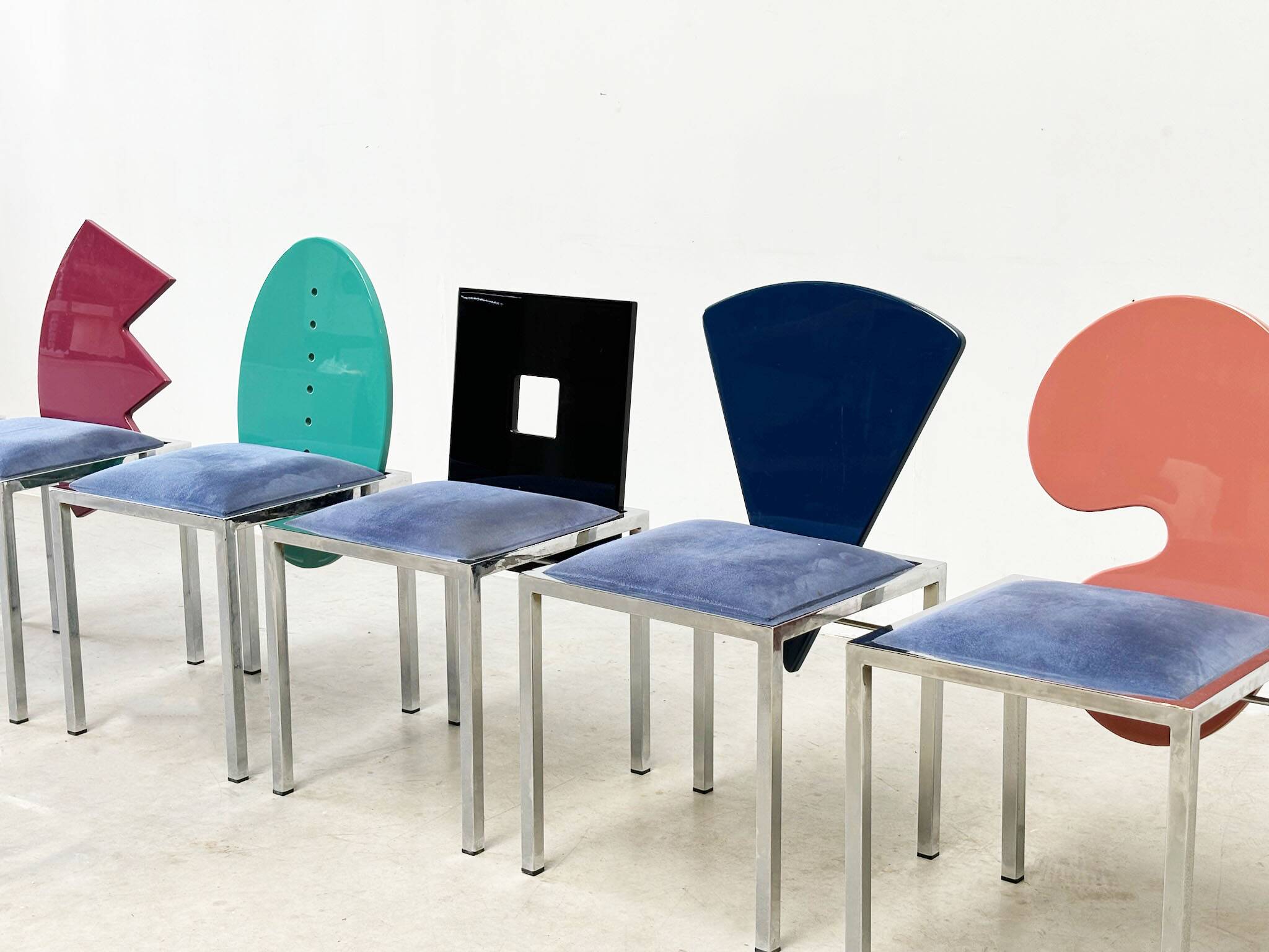 Set of 6 postmodern dining chairs by Salvati e Tresoldi for Omaggi / Saporiti