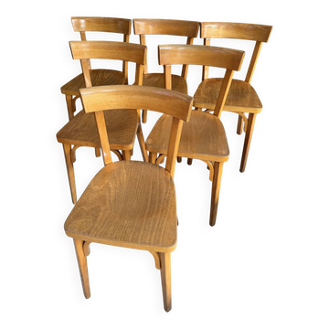 Lot de 6 chaises bistrot vintage en bois Baumann