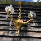 Gilt French Chandelier: Neo Classical 3-Branch Crystal Pendant Light