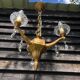 Gilt French Chandelier: Neo Classical 3-Branch Crystal Pendant Light