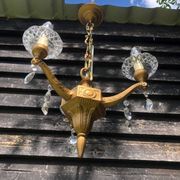 Gilt French Chandelier: Neo Classical 3-Branch Crystal Pendant Light