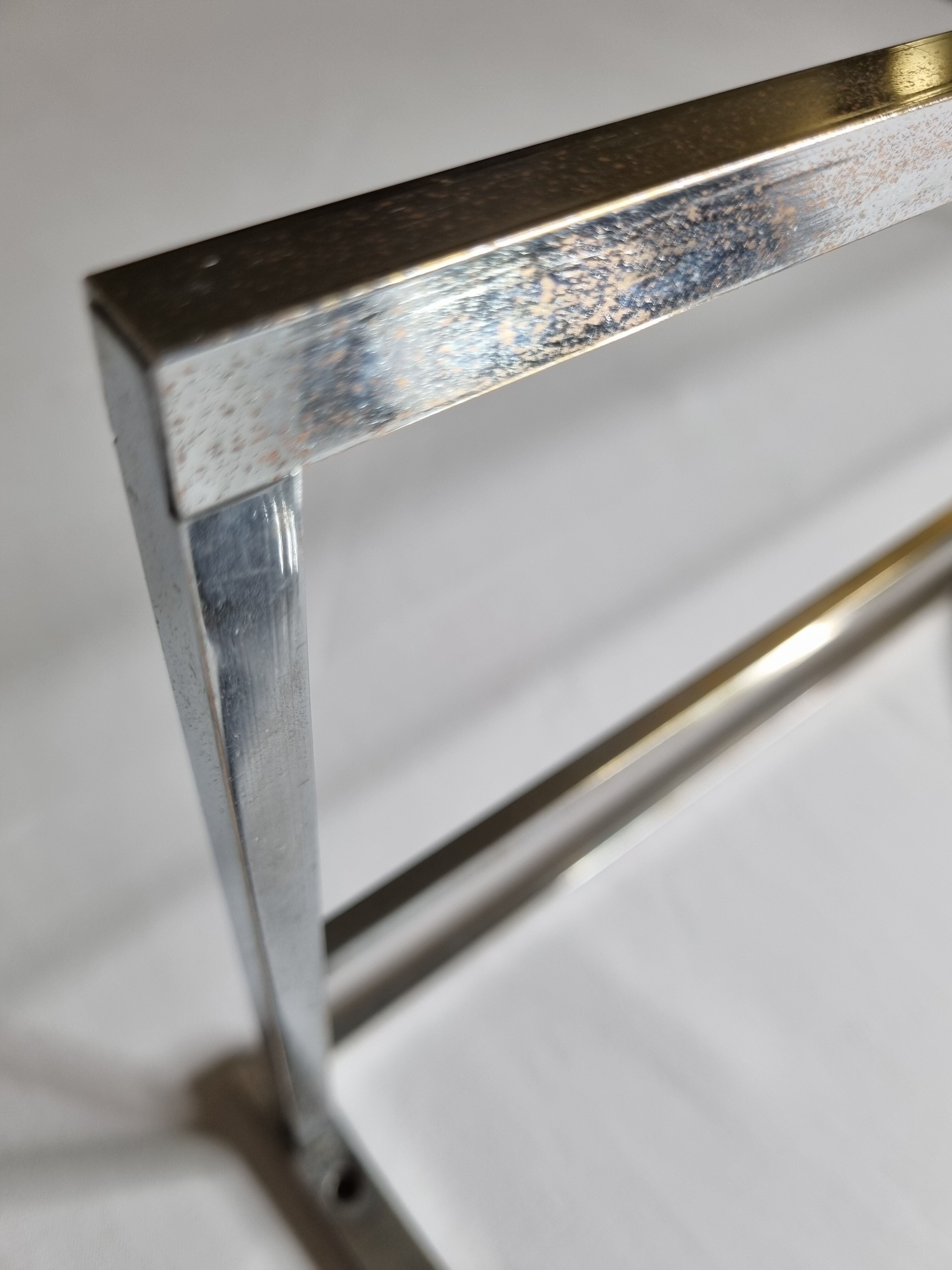 Wall mounted chromed metal coat rack with square mirror, 4 hooks and a hat rack, 50s