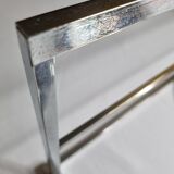 Wall mounted chromed metal coat rack with square mirror, 4 hooks and a hat rack, 50s