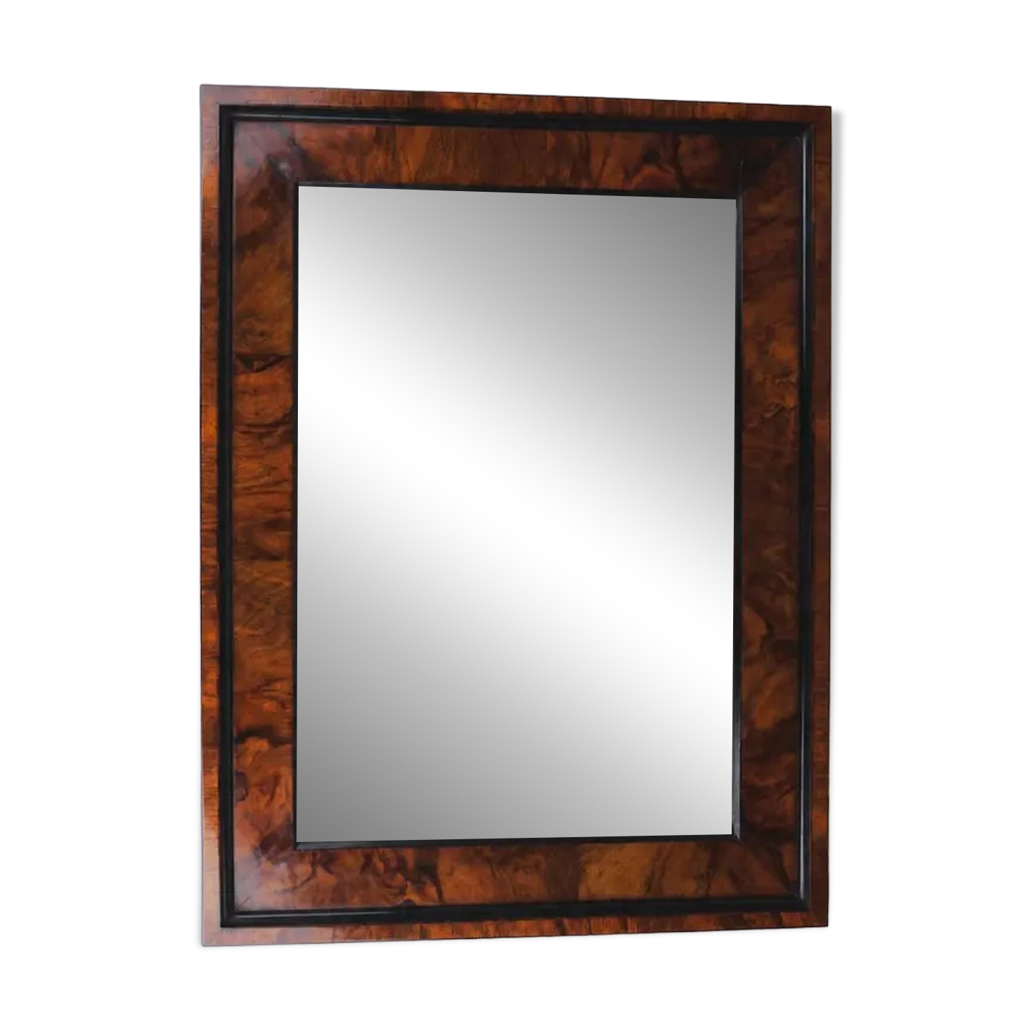Square Biedermeier Antique 19th Century Walnut Wall Mirror, Vienna, 1850s