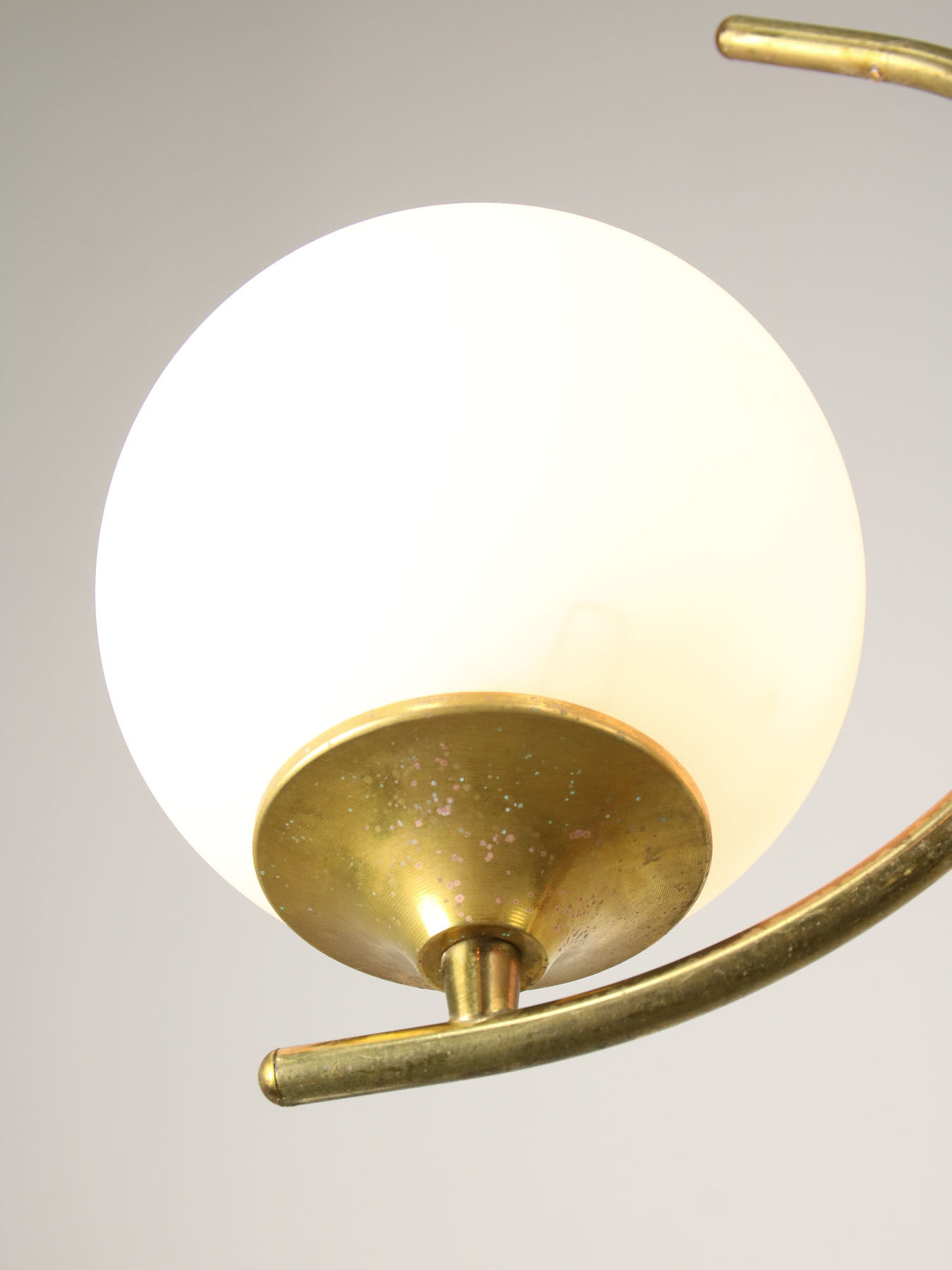 Mid century italian brass and opaline chandelier