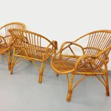 Set of 4 vintage rattan armchairs from the 60s