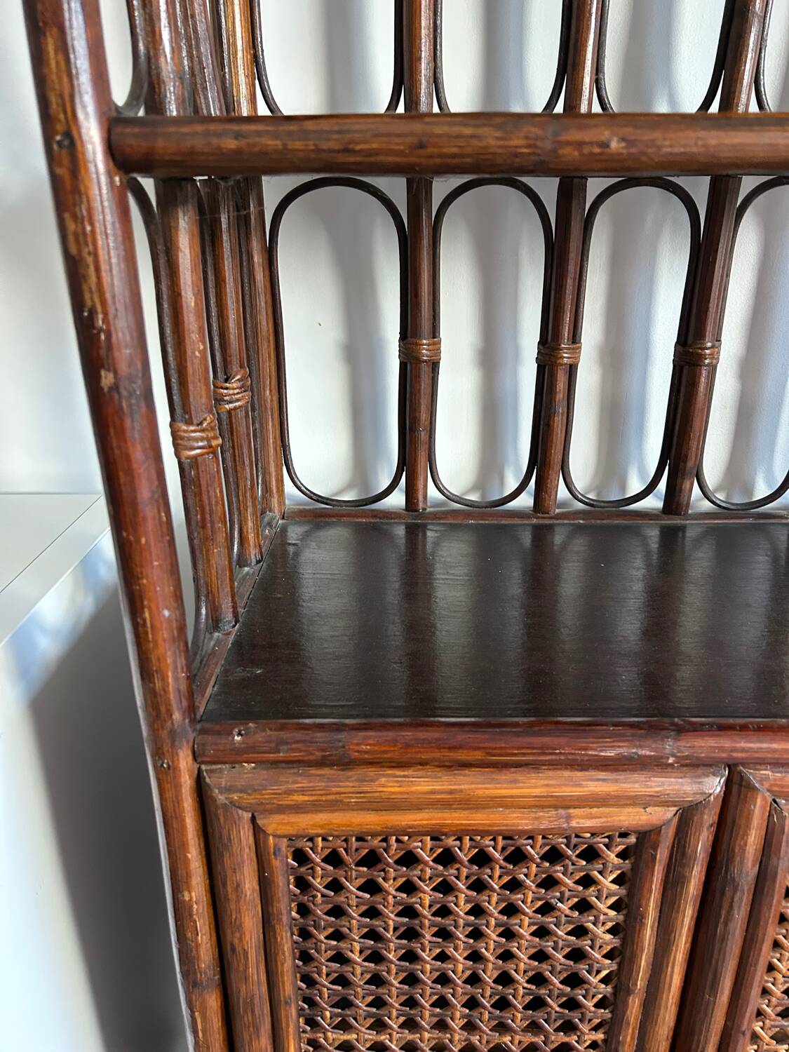 Rattan shelf / bookcase with cabinet
