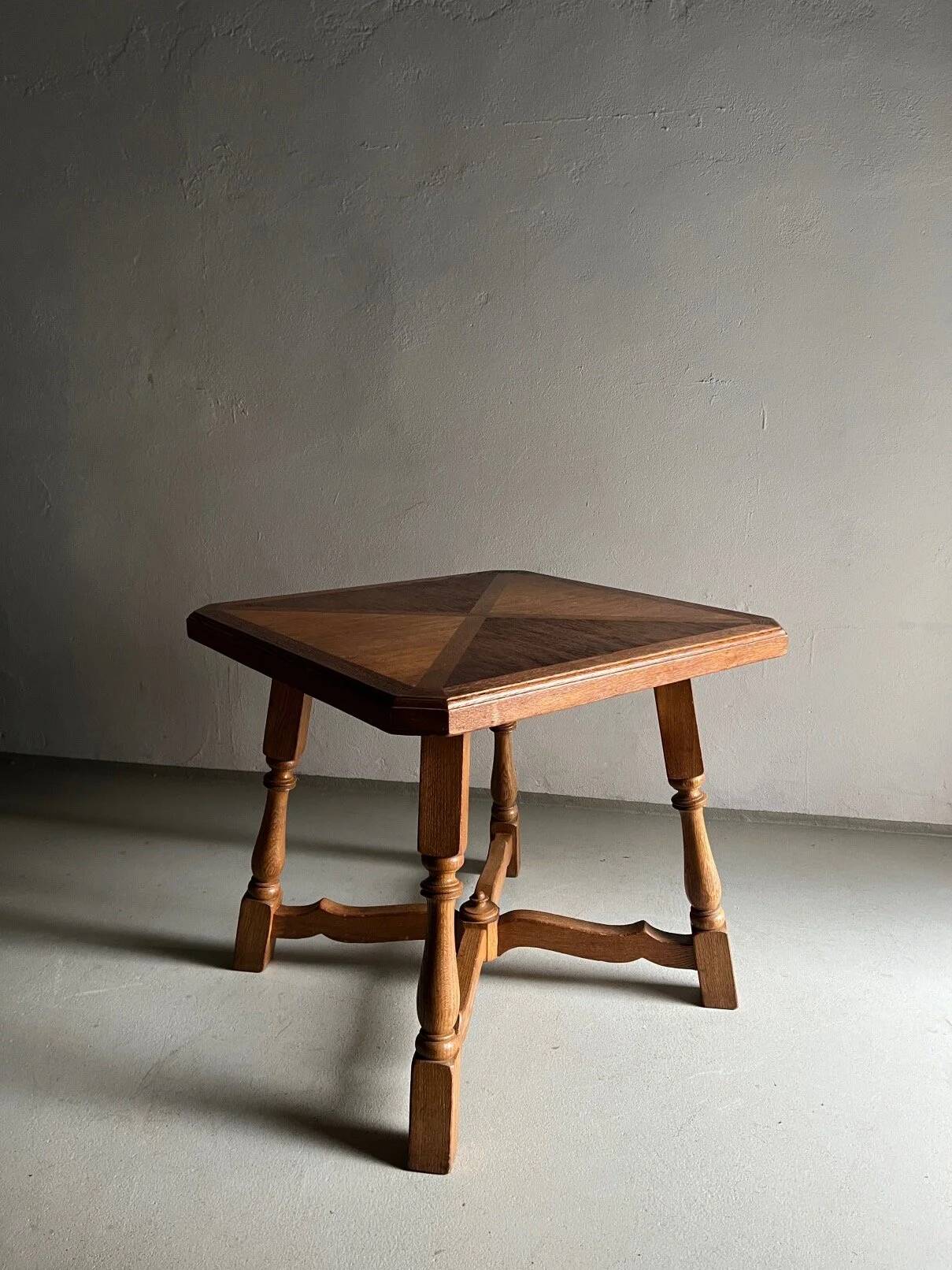 Carved oak square side table | The Netherlands | 1970s
