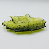 Vintage green glass leaf catchall from the 1970s.