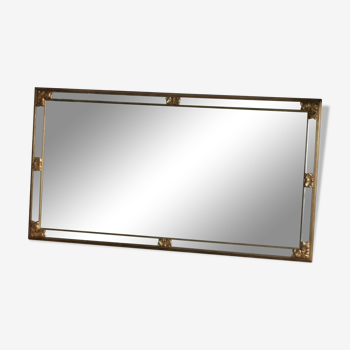 Rectangular wall mirror with pareclose beveled art deco xxth golden wood mag