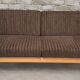1960s light wood and brown ribbed fabric convertible daybed canapé