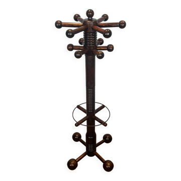 Brutalist coat rack in carved oak by Charles Dudouyt