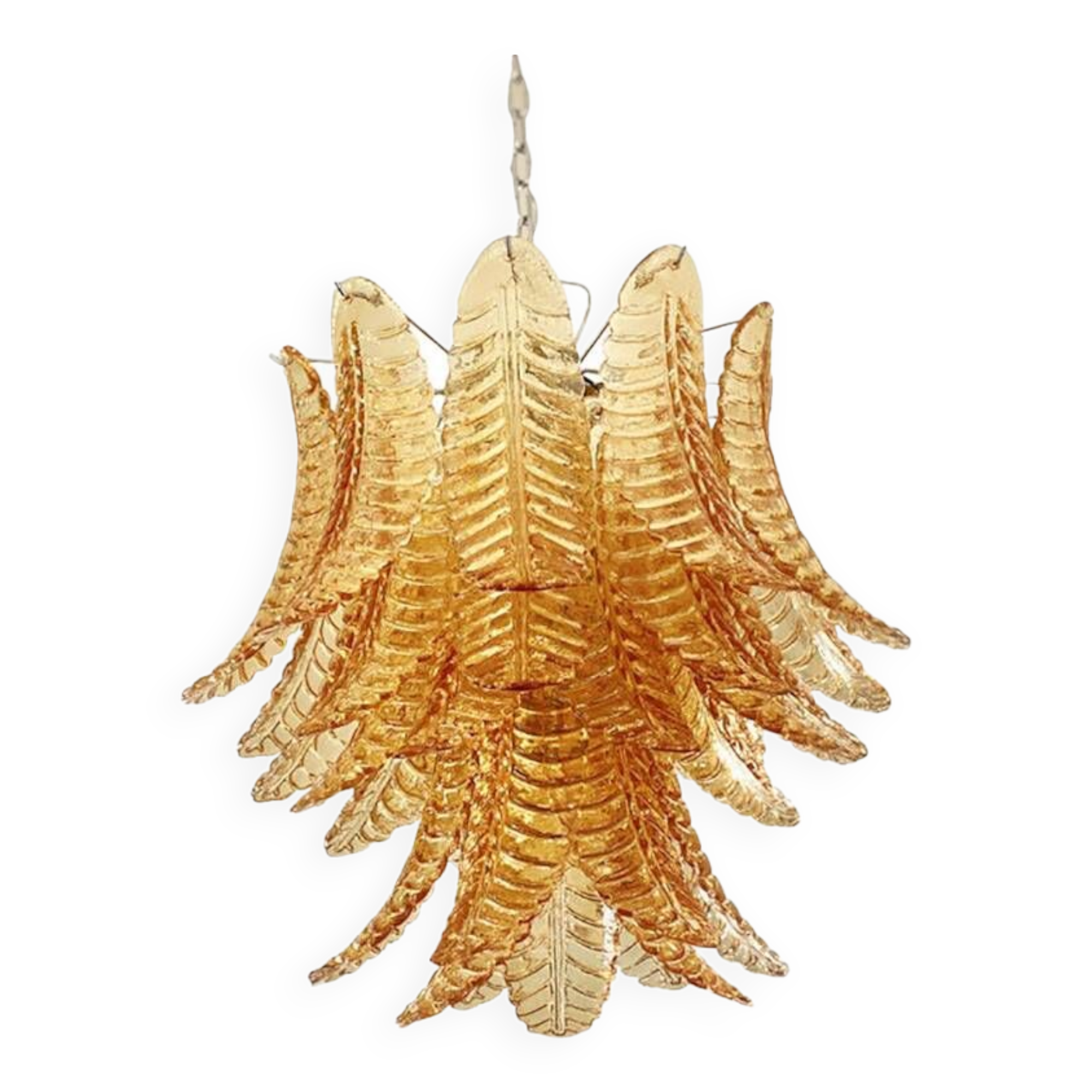 Contemporary Italian Amber “Felci” Murano Glass Chandelier