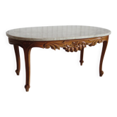Oval coffee table - carved wood - white veined marble - Regency / Louis XV style