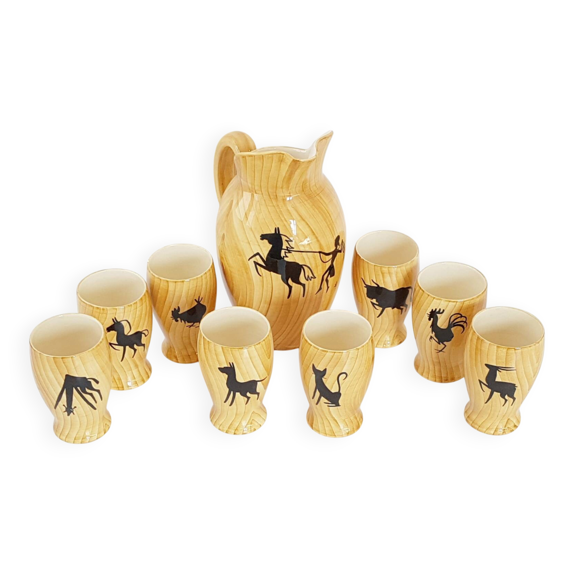 Service a orangeade grandjean jourdan vallauris ceramic faux-wood 1950 vi