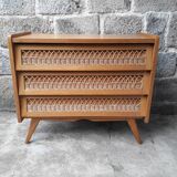 Vintage chest of drawers in rattan compass feet
