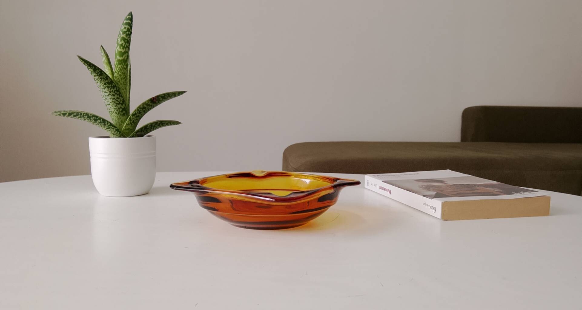 Vintage amber Duralex ashtray from the 1970s.