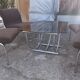 Table and 4 chairs in chrome metal with brown fabric and wood, Hungarian design from the 1960s.