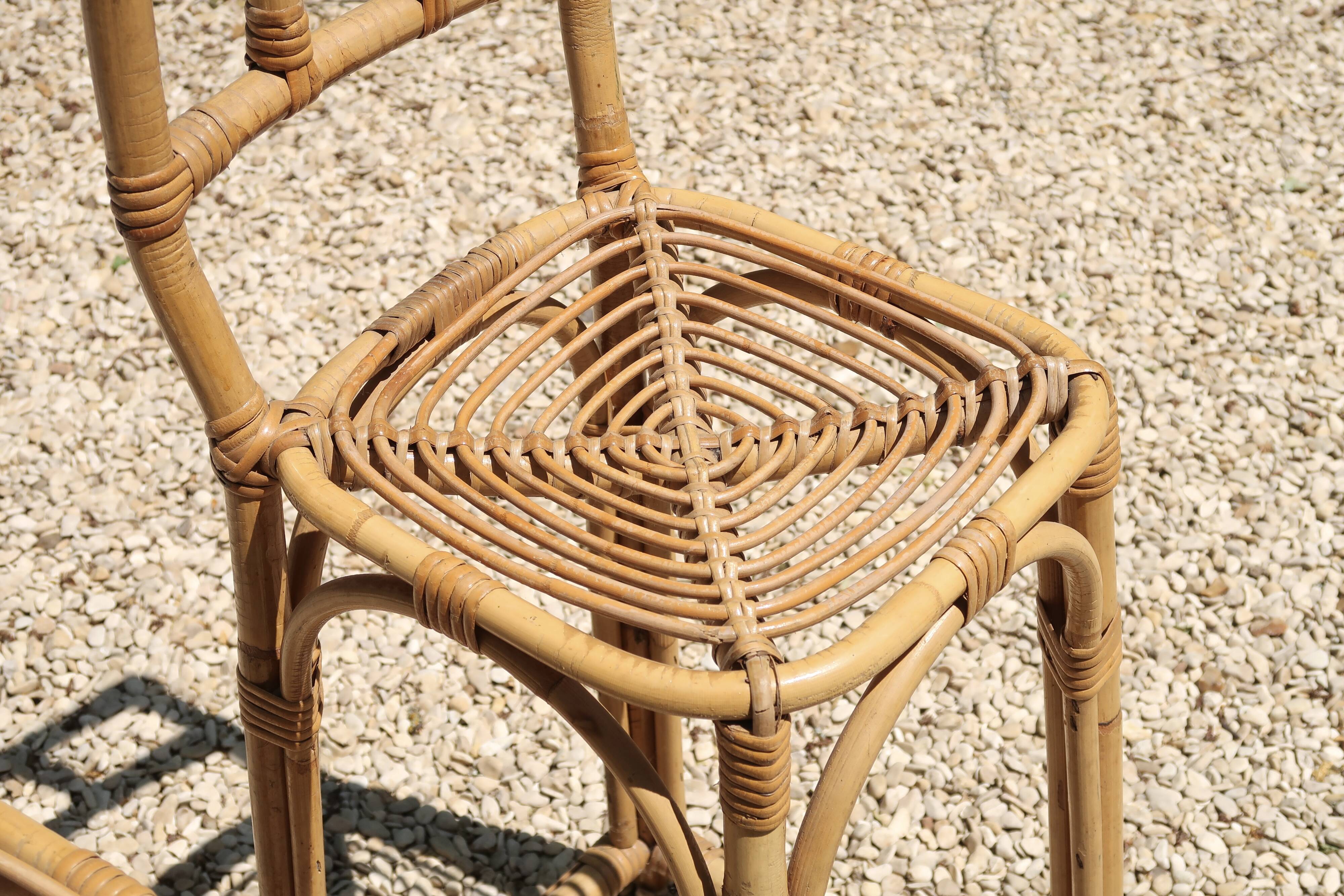 Pair of bamboo rattan bar stools, 70s