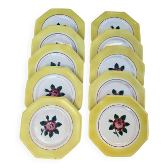 10 assiettes à dessert service "Rivoli" en faïence Longwy