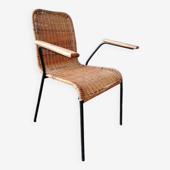 Rattan armchair, metal structure, Germany, 70s