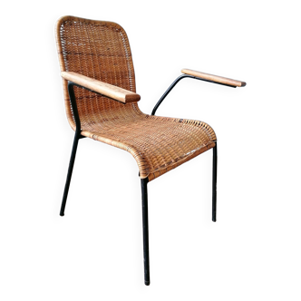 Rattan armchair, metal structure, Germany, 70s