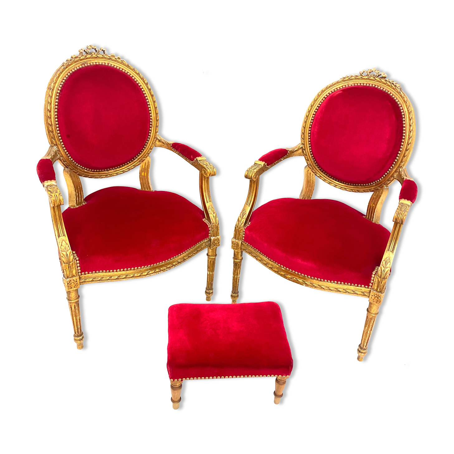Pair of Louis XVI-style armchairs and one ottoman