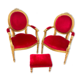 Pair of Louis XVI-style armchairs and one ottoman