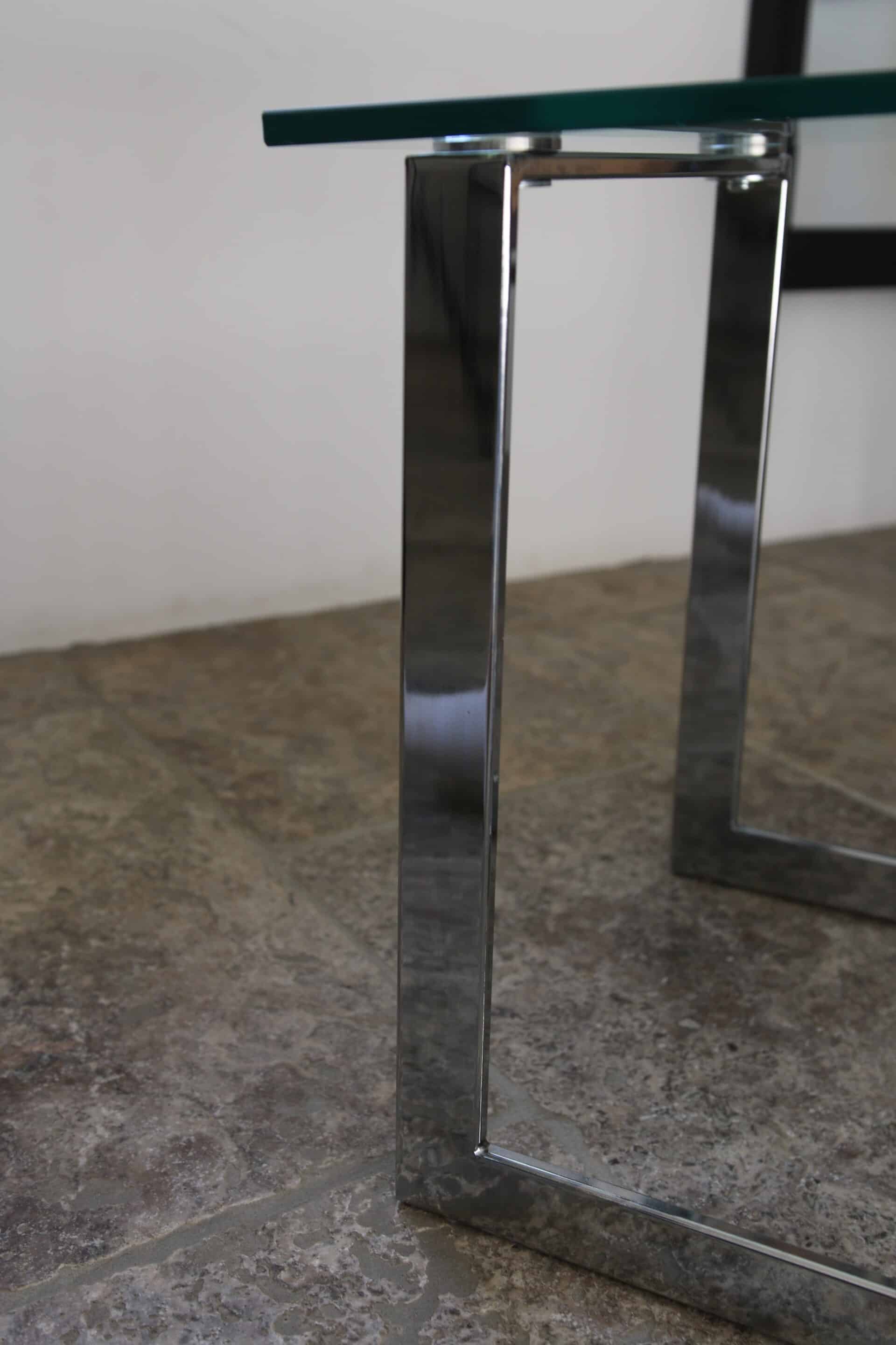 Table d’appoint verre, chrome  « Gebra », années 80, étiquette d'origine