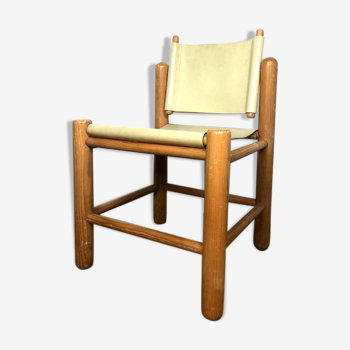 Chaise bois et cuir avec dossier pivotant