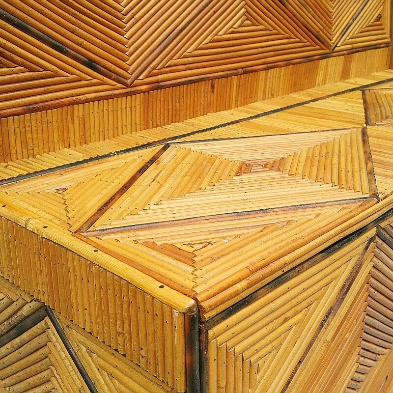 Chest bench, rattan marquetry, vintage 60's