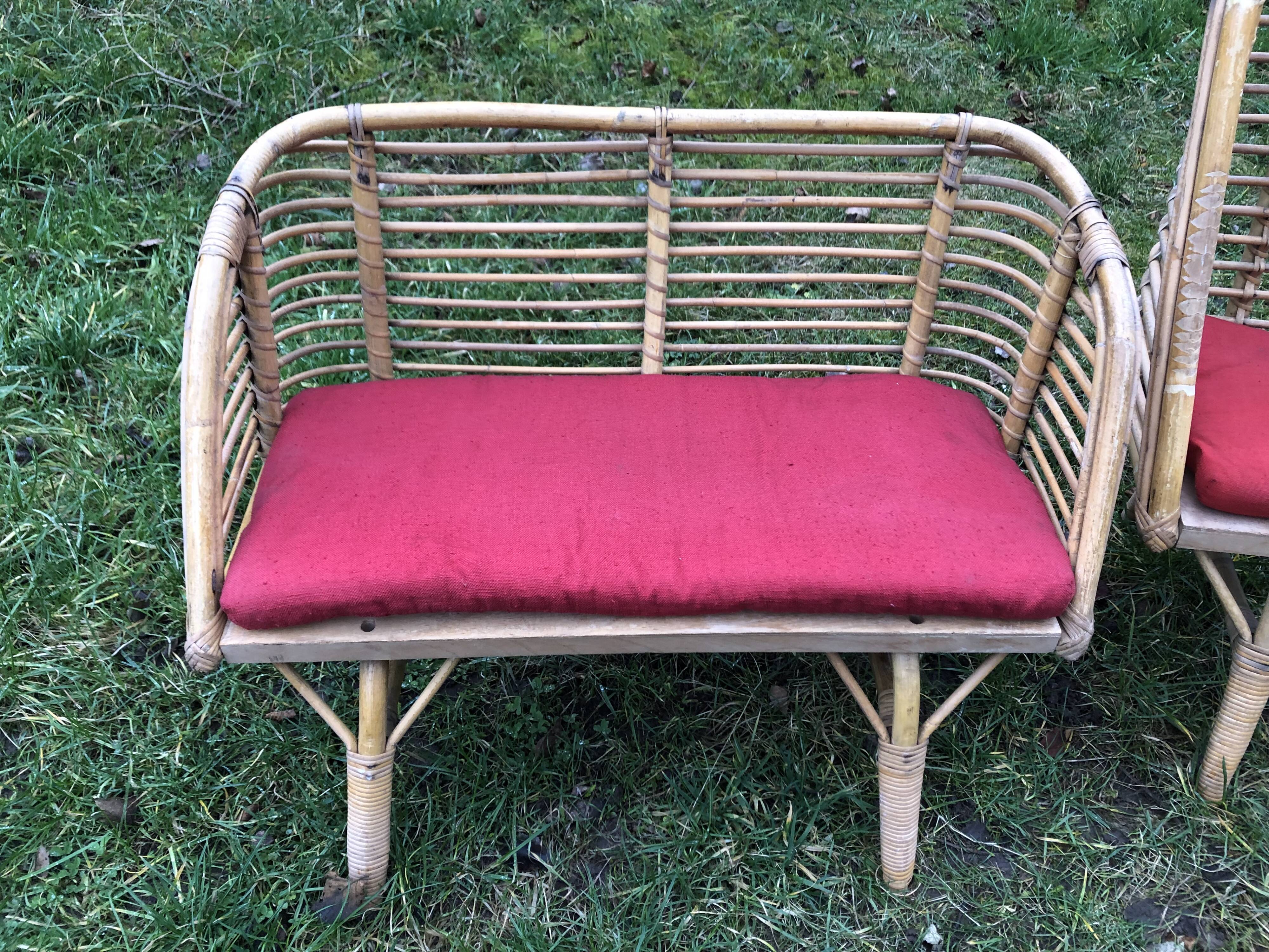 Bamboo rattan benches for kids vintage 60s