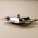Vintage stainless steel serving tray Inoxpran Orchidea line, silver with gold-plated edge, Italian 1980s design