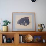 Black hen and her chicks, pastel on paper signed Hélène Rivière