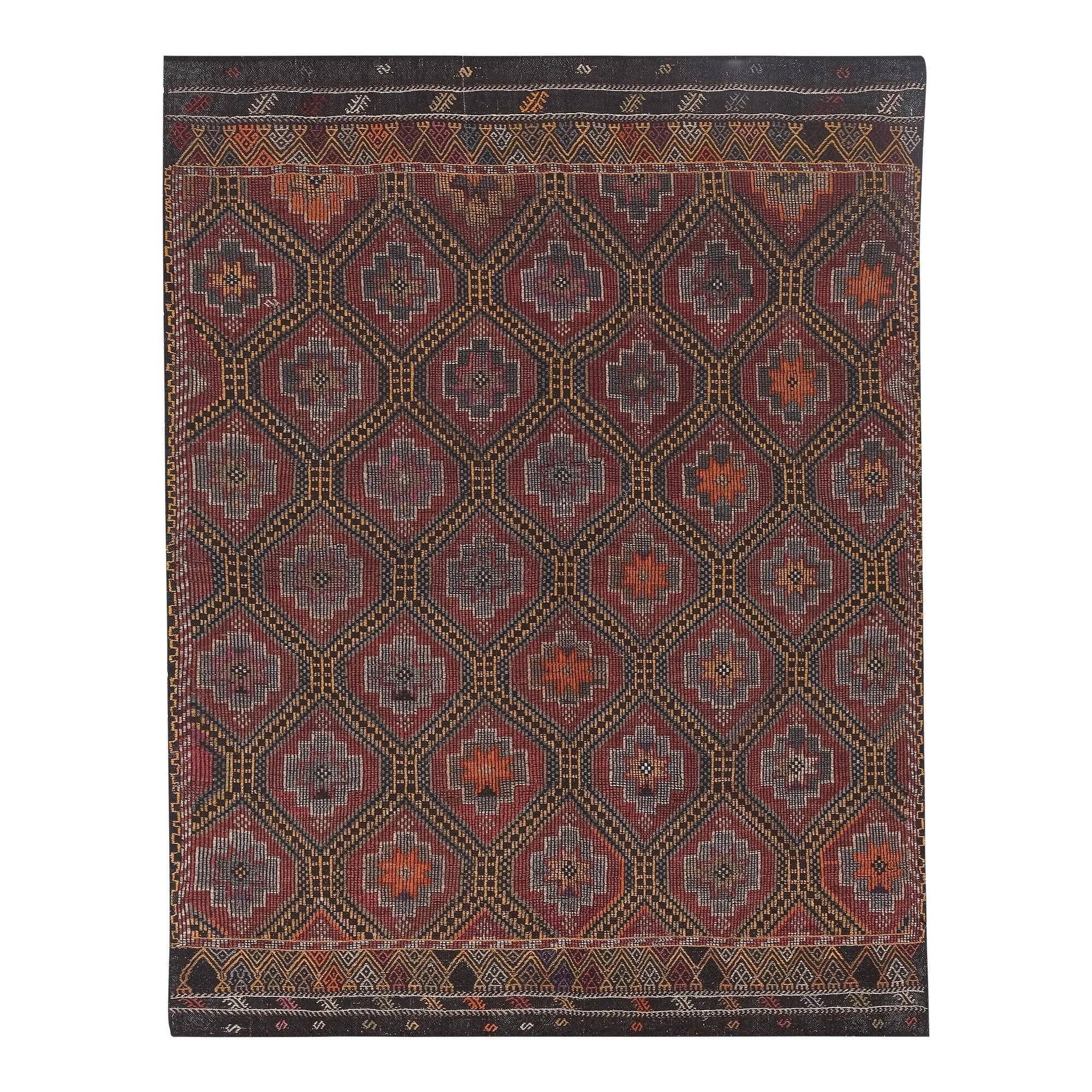 Vintage Turkish kilim handwoven 194x245 cm
