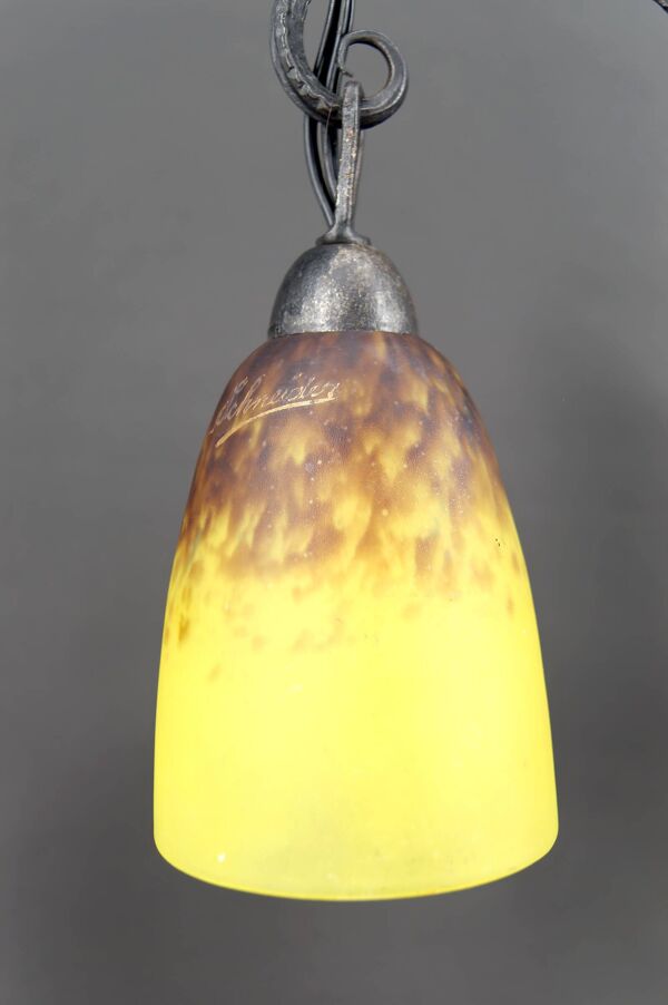 Importante Lampe Bicéphale, Fer Forgé par Schneider, France, c. 1920