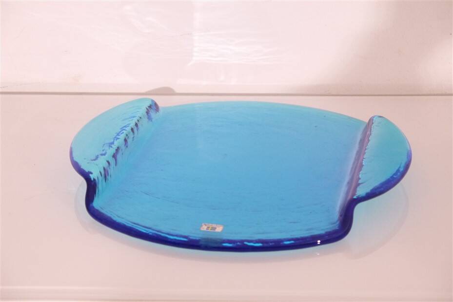 Blue glass dish by Gunnar Ander 1970