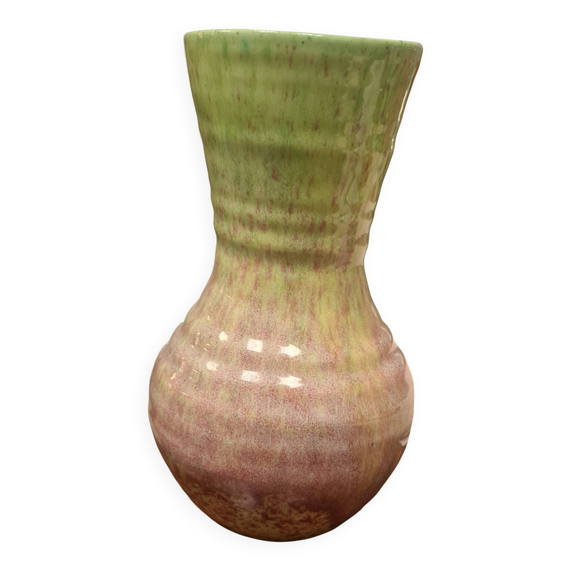 Vase en gres  vert signé accolay 1975 ,  18x10 tres bon etat