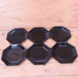 6 black Arcoroc Octime dessert plates, vintage, France