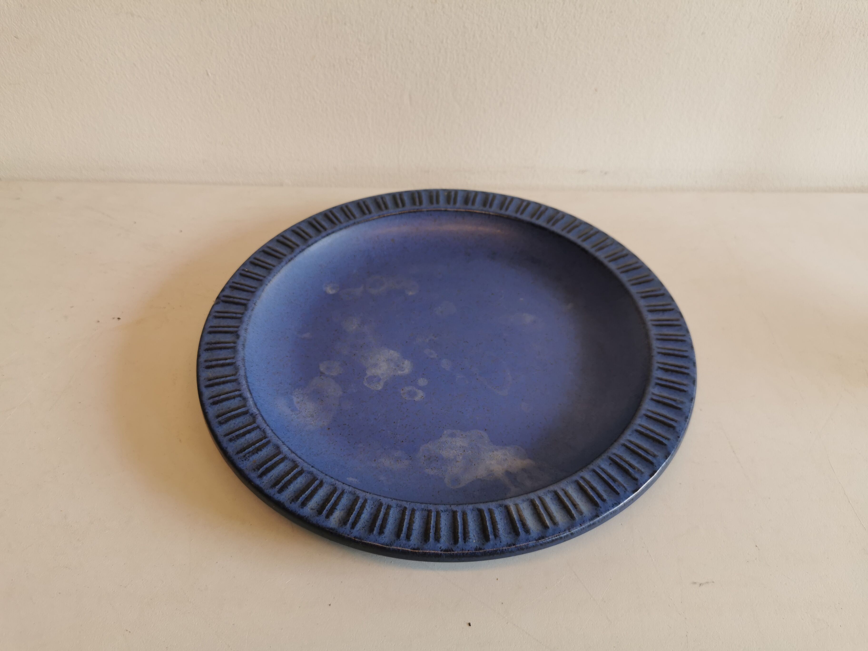 Ceramic plate, from Danish Knapstrup, in beautiful blue glaze.