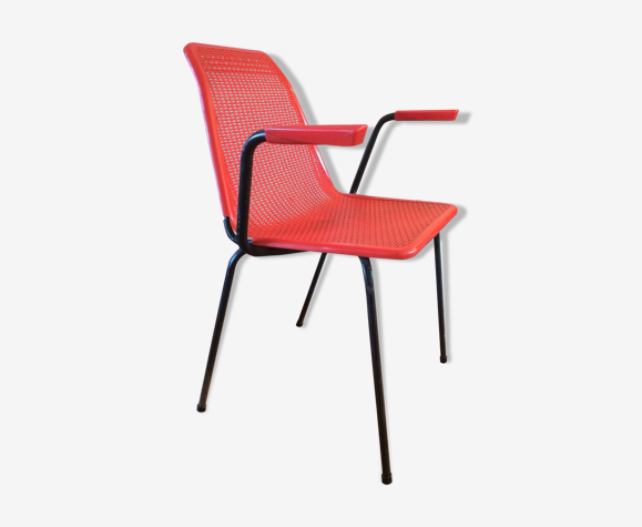 Fauteuil plastique tressé et acier design années 50 - 60