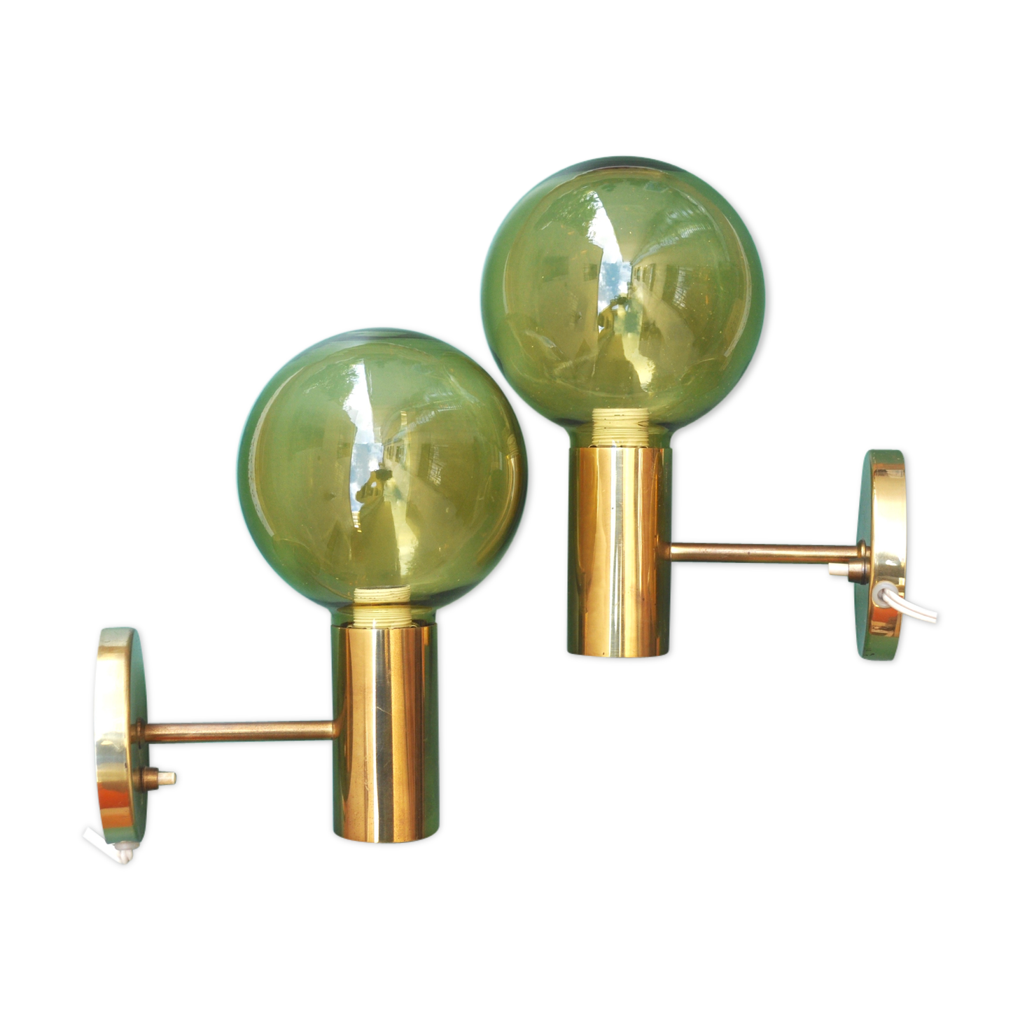 Pair of wall lamps brass and blown glass, Denmark 1960