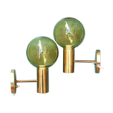 Pair of wall lamps brass and blown glass, Denmark 1960
