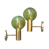 Pair of wall lamps brass and blown glass, Denmark 1960