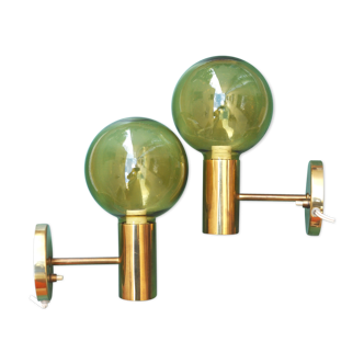 Pair of wall lamps brass and blown glass, Denmark 1960