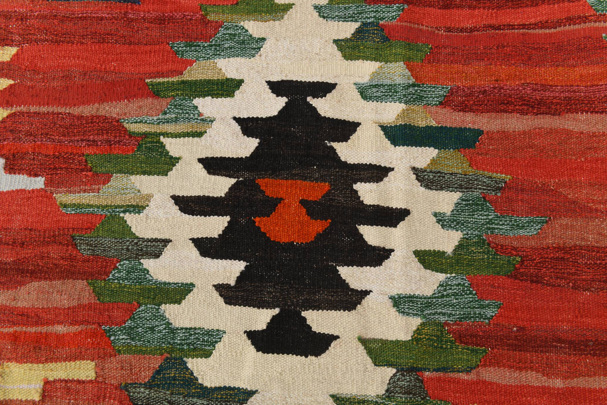 9x12 Kilim Red Green Oversize Vintage Kilim Rug, 275x370Cm