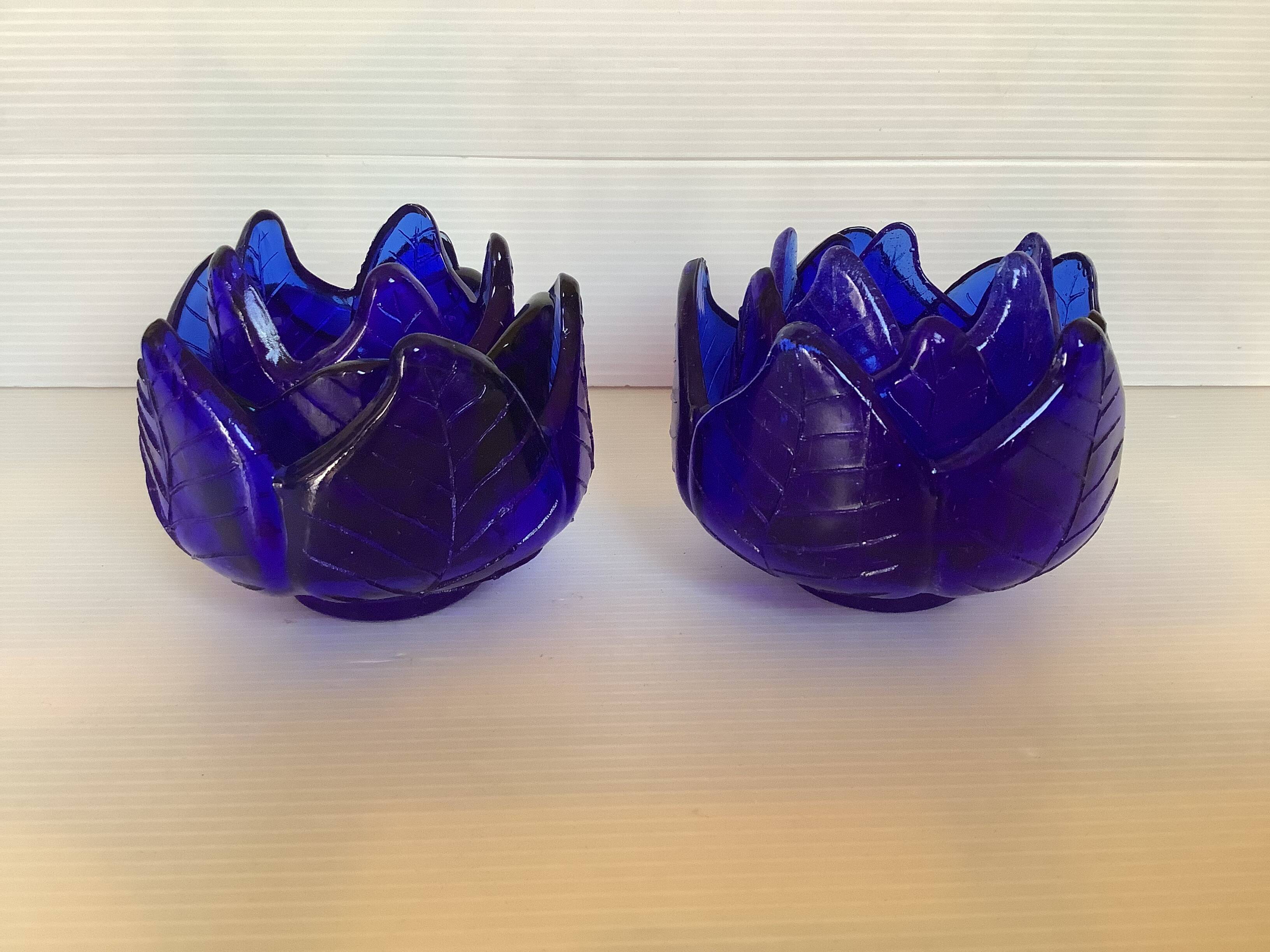 Six stackable cobalt blue candlesticks